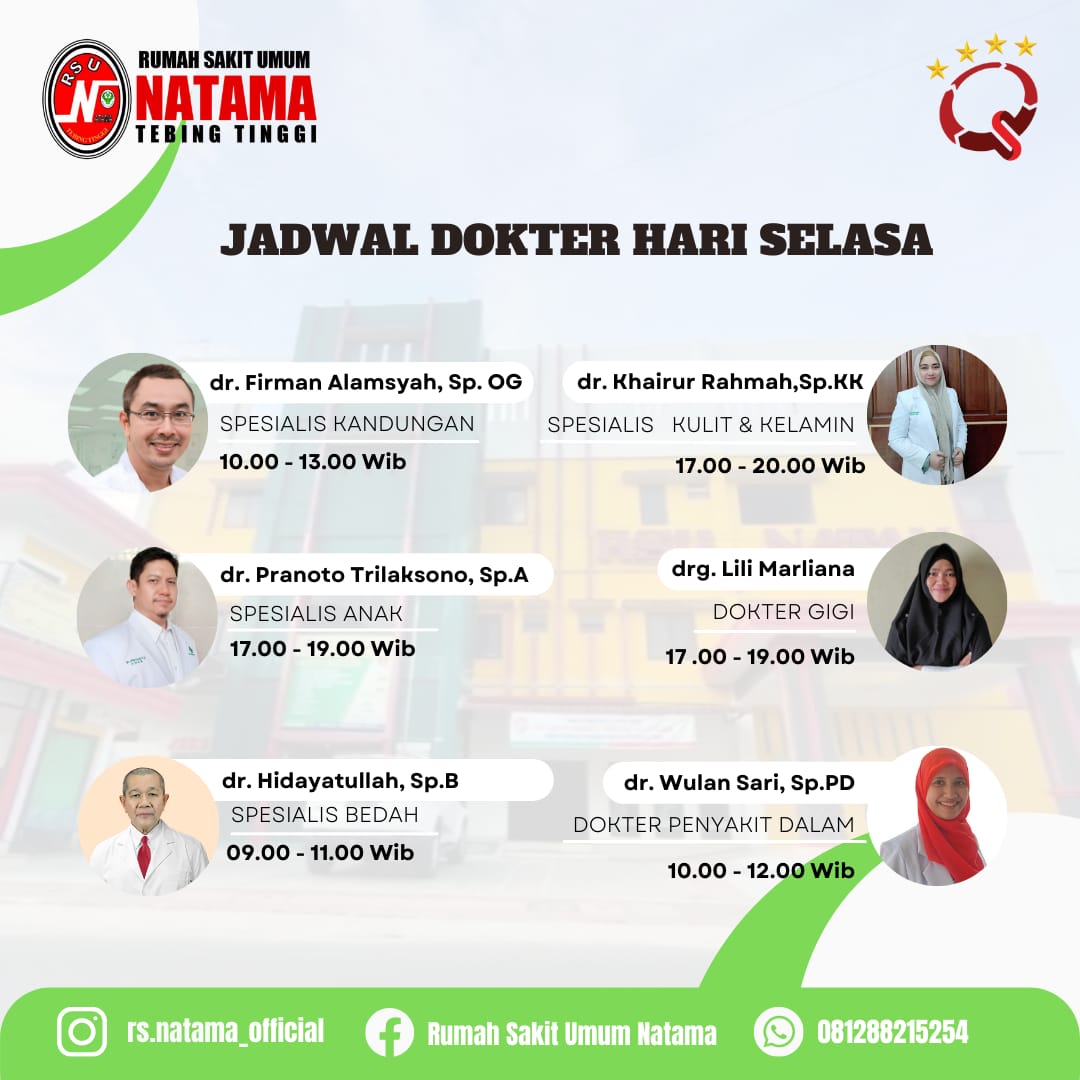 RSUmumNatama's tweet photo. Setiap tanggal dan jam di jadwal dokter adalah janji cinta kepada kesehatan dan kebahagiaan. Mereka adalah harapan yang menjelma menjadi nyata. #rsunatama #infotebingtinggi #bpjs #infomedan #tebingtinggi https://t.co/Y1jbgbZDiC