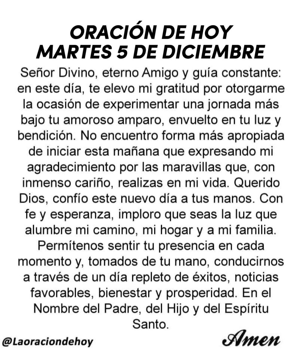 Oración diaria para hoy martes 5 de diciembre de 2023.