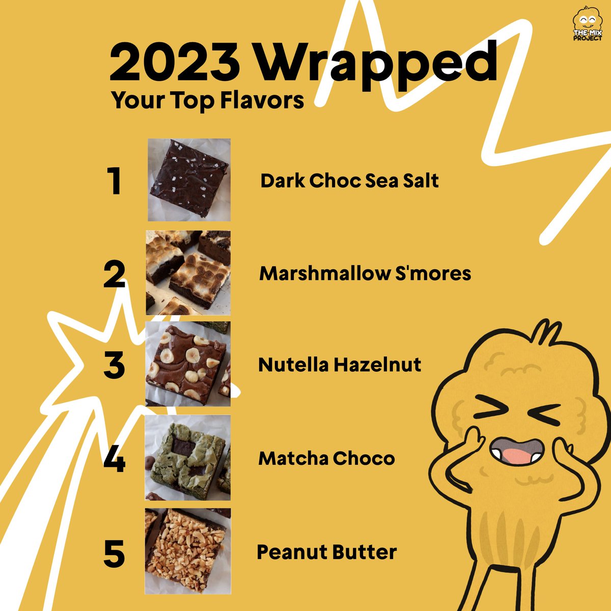 🍫🏆 Our Top 5 Brownie Flavors! 🌟🎉

Dark Choc Sea Salt - An all-time customer favorite! 
Marshmallow S'mores - Exclusive at our pop-up booths! 
Nutella - Instantly irresistible! 
Matcha Choco - Unique &amp; reminiscent of Japan! 
Peanut Butter - Smooth &amp; underrated delight!