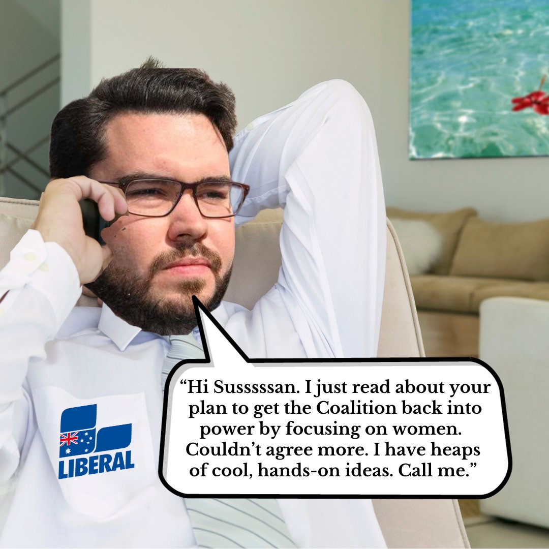 Dep Leader Sussssssan Ley has revealed a three point plan to help @liberalAus win back 'blue ribbon' seats lost to the Teals at the last election. It includes 'great support for working women'. Seriously.
#auspol #libfail #brucelehrman