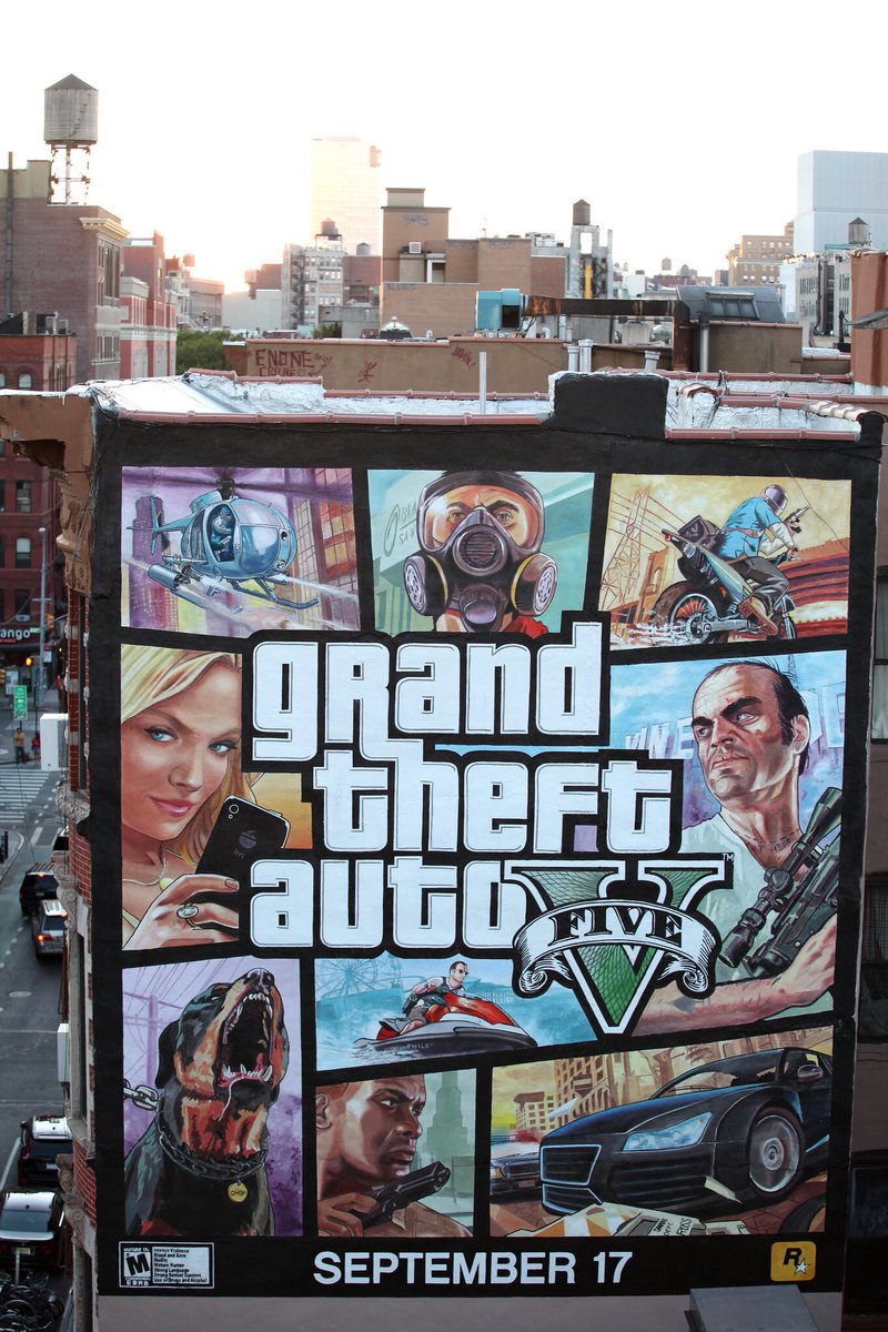 In anticipation. Flashback to when we painted one of our first major campaigns… one of the walls of cover art here #gta5 #GTA6 #RockstarGames #handpainted #nyc #lowereastside