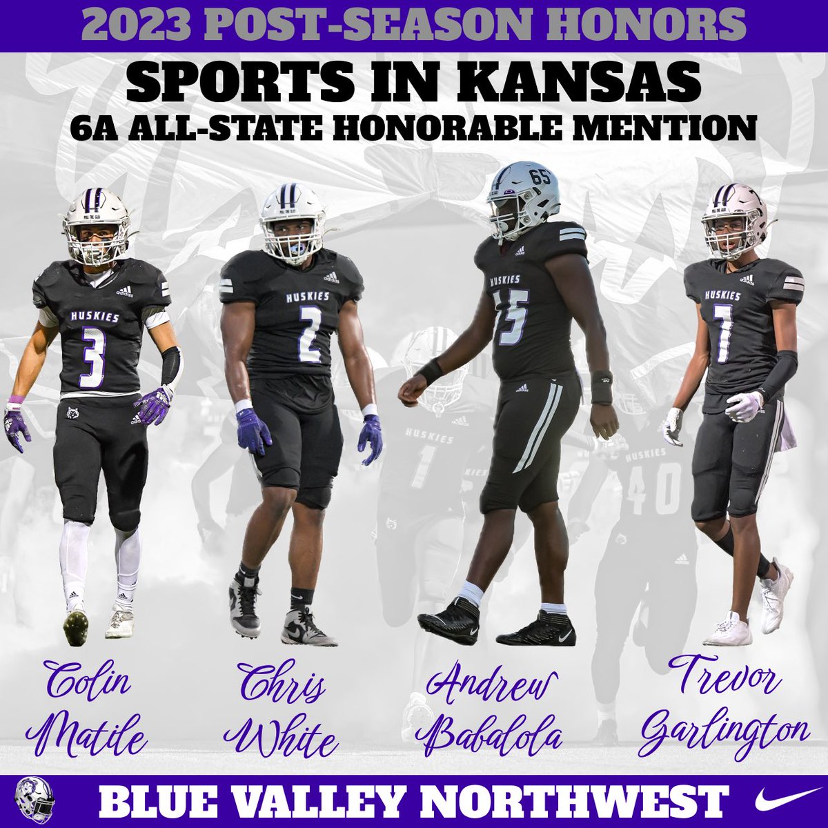 Congratulations to our players garnering All-State honors from <a href="/sportsinkansas/">Sports in Kansas</a> &amp; <a href="/KSHSFOOTBALL/">KFBCA</a>! #PULLtheSLED

 Class 6A All-State 1st Team:

Gavin Hoffman
Trey Ridley
Brock Heath

Class 6A All-State HM:
Colin Matile
Chris White
Andrew Babalola
Trevor Garlington