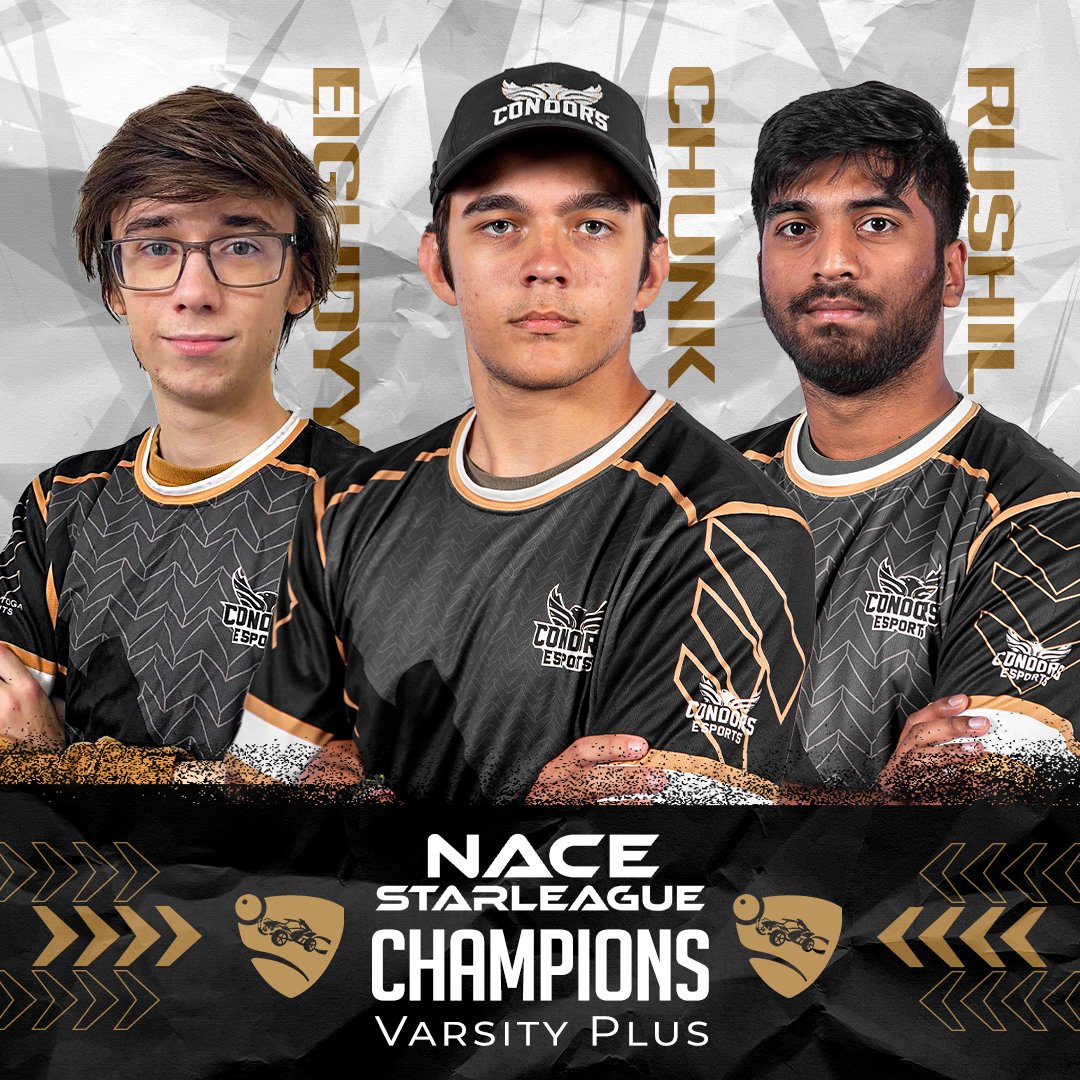 History has been made! #CondorsVarsity RL Gold is the first team to win a Championship for Condors Esports. They brought it home 🏆➡️🏠

Please help us celebrate them and their <a href="/nacestarleague/">Playfly College Esports</a> East 2 Varsity Plus Division Championship Win 🎆🏆🎆

#GoCondors #YouMadeYourMark