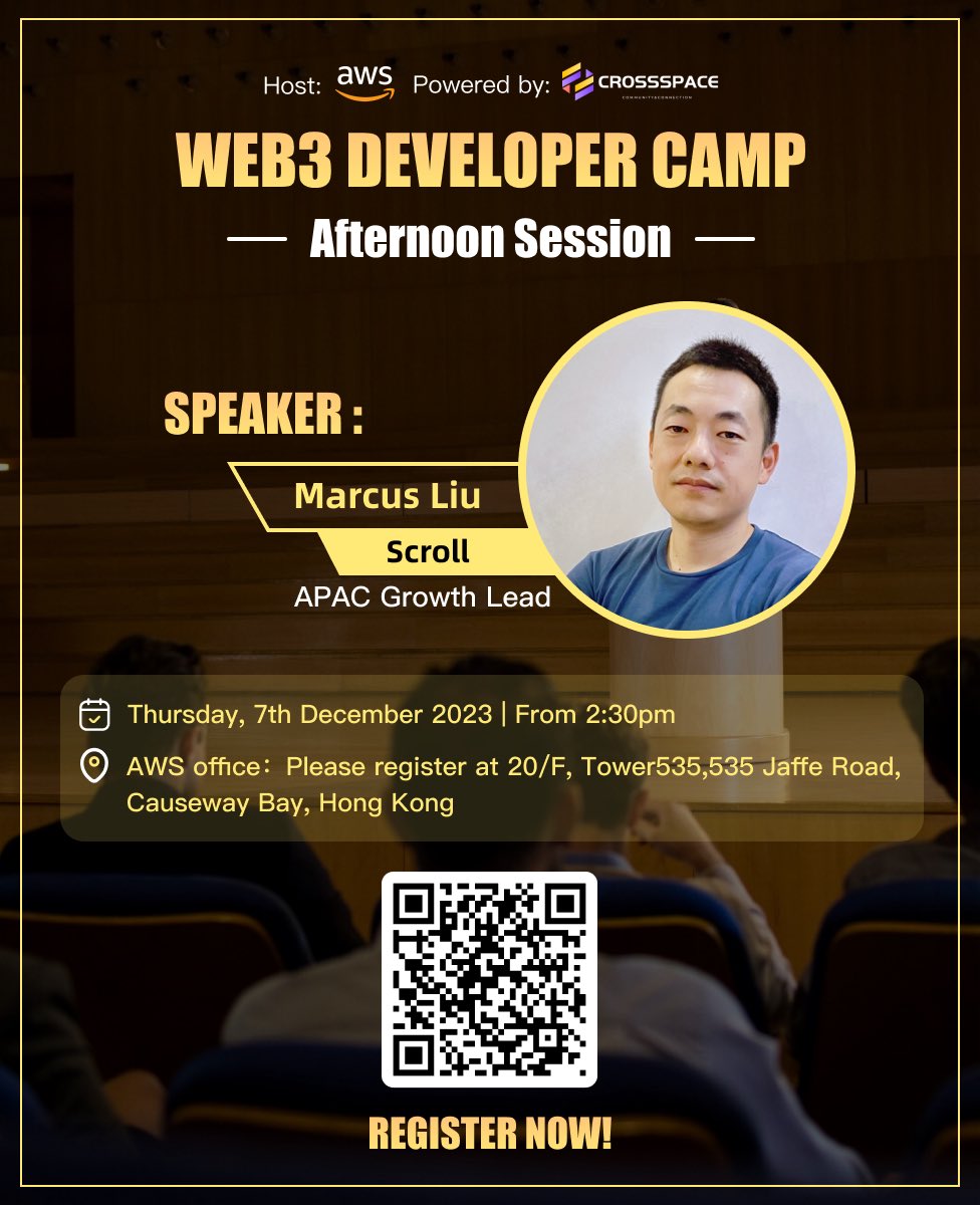 Welcome our special guest Marcus Liu, APAC Growth Lead from <a href="/Scroll_ZKP/">Scroll</a>. He’s going to speak in the panel session starting from 4:30pm this Thur. We look forward to his sharing on the outlook for Security and Web3 in 2024.