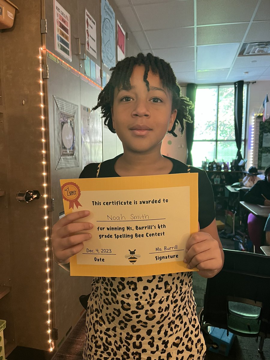 MsBurrillFCE's tweet photo. The spelling bee winners from Ms. Burrill’s and Mrs. Pinson’s classes!🐝
@HumbleISD_FCE https://t.co/XJQyTEkqxR
