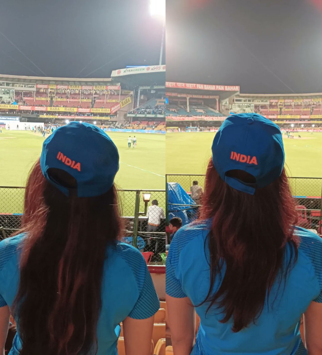 DivyaSindu's tweet photo. Totally enjoyed 5th #indvsaust20 live at Chinnaswamy 🏟️ What a fantastic last over thriller!!💙💙 Great performance #TeamIndia ♥️ @surya_14kumar @Ruutu1331 Amazing energy in the 🏟️ Love supporting &amp; cheering for our team India 🇮🇳 from the stands always ✌️ #VandeMaTaram #INDvsAUS https://t.co/e7etCyLLXd