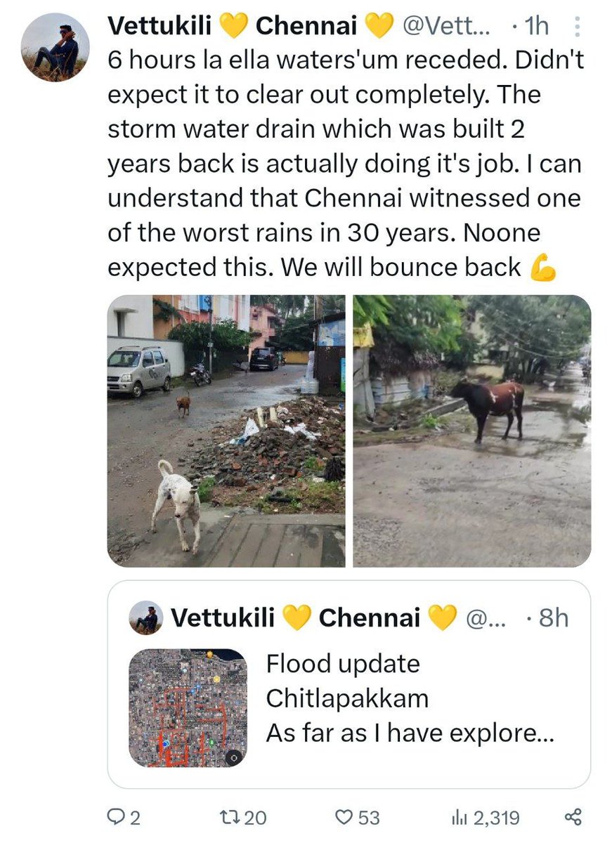 DMKITwing's tweet photo. வரலாறு காணாத வகையில் ஒரே நாளில் 47 செ.மீ கன மழை பெய்த நிலையில் முன்னெச்சரிக்கை, மீட்பு மற்றும் நிவாரண பணிகள் காரணமாக மழை நீர் வடிந்து இயல்பு வாழ்க்கை தொடர காரணமாக இருந்த தமிழ்நாடு அரசுக்கு பொது மக்கள் பாராட்டு!

சங்கிகளும், அடிமைகளும் அவதூறு பரப்புவதில் நேரத்தை வீணடிக்காமல் இயல்பு வாழ்க்கையை மேற்கொள்ளவும்.

#CycloneMichuang #ChennaiRains #CMMKStalin