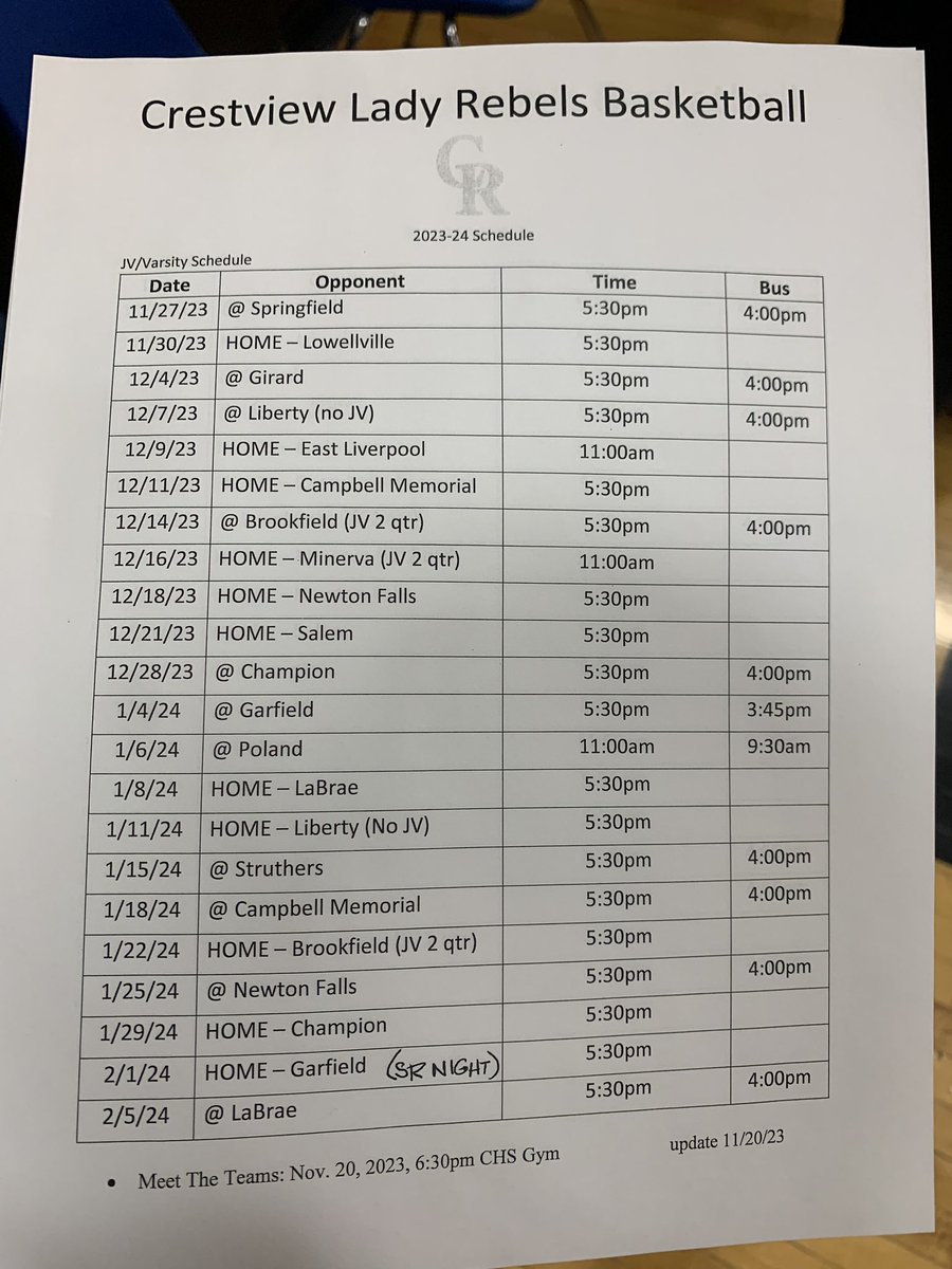 Season schedule. Hope to see some coaches out this season.