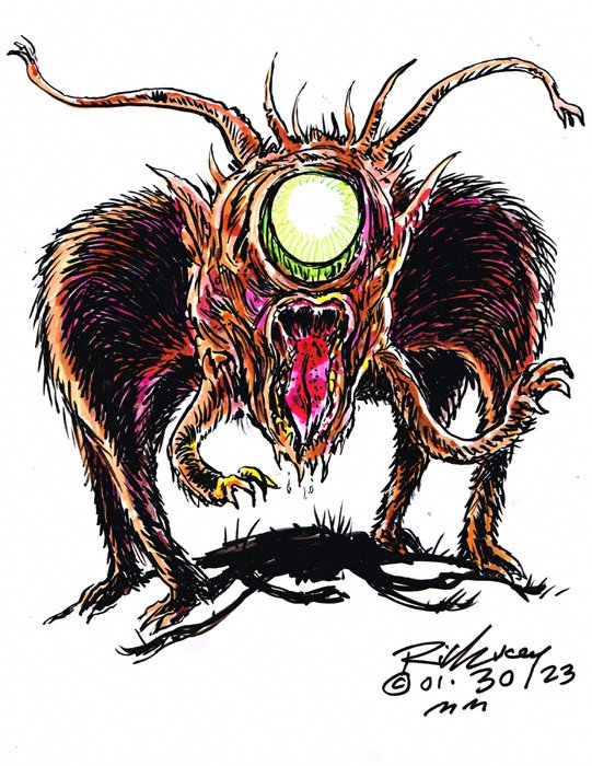 Thedocbot's tweet photo. #MondayMonster sort of day and past drawings still #ForSale 8.5x11 on slick paper. $20 plus postage to your area! Chills! #monsters #monsterart #painting #MonsterMonday #artforsale #originalart #draw #horror #HorrorCommunity #drawrick #artforsalebyartist #colorinkdrawing https://t.co/NNrsS5loKu