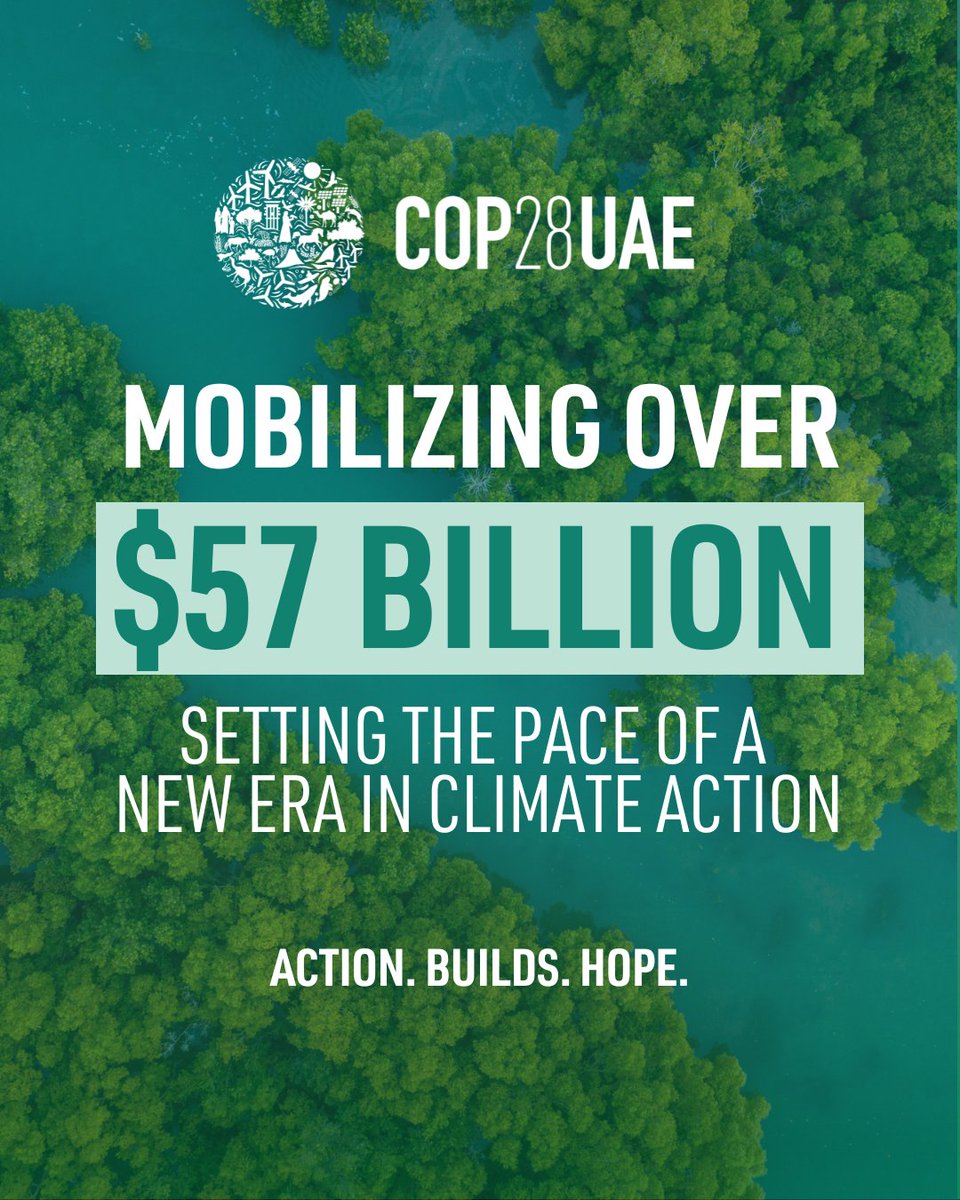 $57 billion mobilized so far! 📈

Governments, businesses, investors and philanthropists have delivered an historical eight pledges and declarations at #COP28 - demonstrating the power of global solidarity 🌎 

Together we will #UniteActDeliver