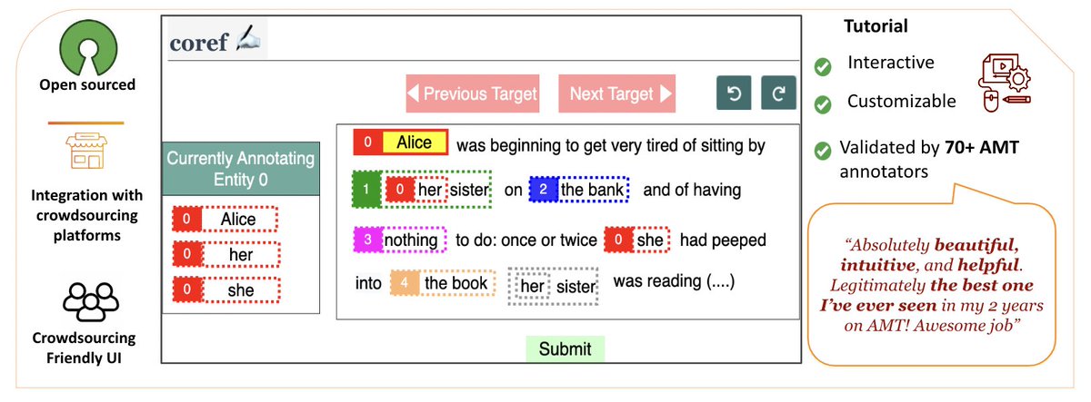 Ankita Gupta (@anki98765) on Twitter photo Check out ezCoref, our open-source tool for easy coreference annotation across languages/domains.
Demo: azkaban.cs.umass.edu:8877/tutorial
Re-annotation study via ezCoref reveals interesting deviations from prior work.
📜aclanthology.org/2023.findings-…
#CRAC2023 <a href="/emnlpmeeting/">EMNLP 2025</a> Dec 6, 2:50PM
🧵👇 Check out ezCoref, our open-source tool for easy coreference annotation across languages/domains.
Demo: azkaban.cs.umass.edu:8877/tutorial
Re-annotation study via ezCoref reveals interesting deviations from prior work.
📜aclanthology.org/2023.findings-…
#CRAC2023 <a href="/emnlpmeeting/">EMNLP 2025</a> Dec 6, 2:50PM
🧵👇