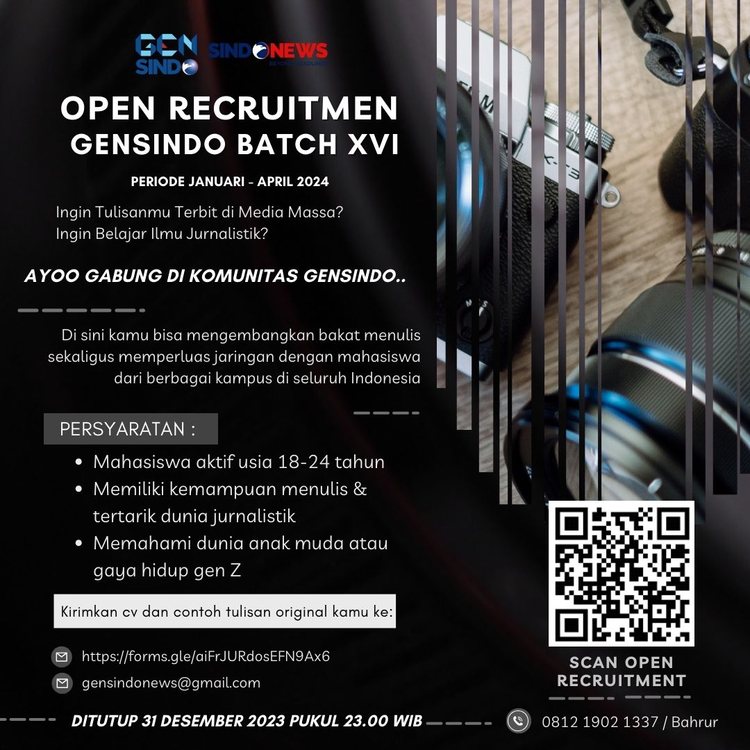 Open Recruitmen GenSINDO Batch XVI Ingin Tulisanmu Terbit di Media Massa? Ingin Belajar Ilmu Jurnalistik? Ayoo gabung di komunitas GenSINDO. Kirimkan cv dan contoh tulisan original kamu ke:  tinyurl.com/3jejmnp6  (Scan Barcode)