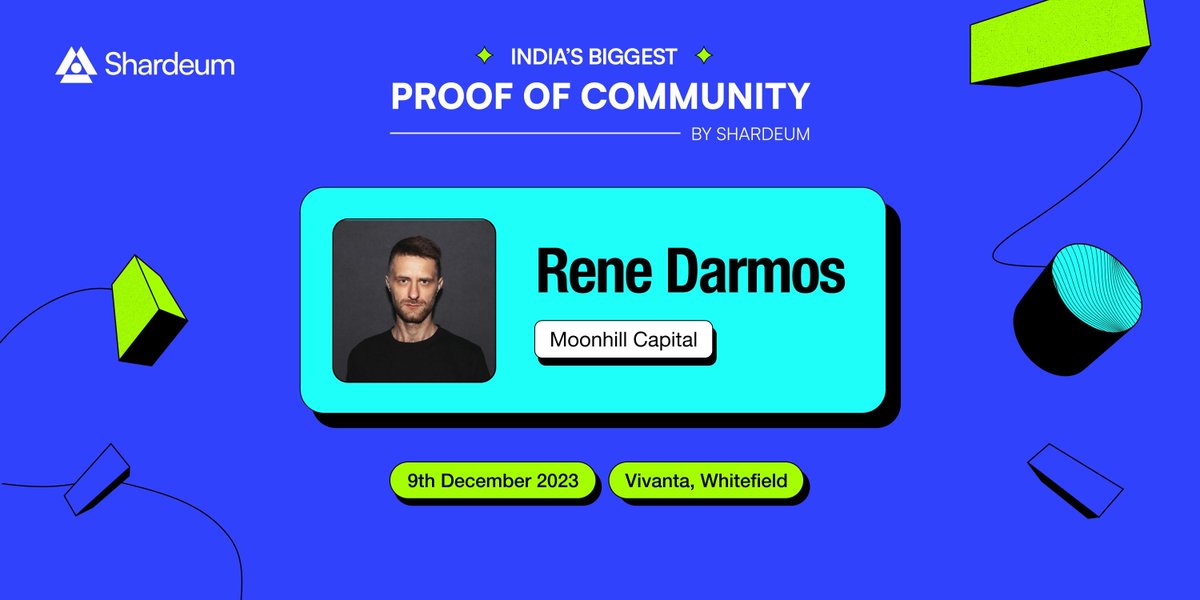 Shardeum (@shardeum) on Twitter photo Meet our next speaker <a href="/xrendolf/">Rene</a> ๐ซก
He is the Founder and Managing partner of <a href="/moonhillcap/">Moonhill Capital</a> & <a href="/AngelsSquadDAO/">Angels Squad DAO</a> with a clear focus on seeding the future of web3.
RSVP โก๏ธ lu.ma/india-biggest-โฆ Meet our next speaker <a href="/xrendolf/">Rene</a> ๐ซก
He is the Founder and Managing partner of <a href="/moonhillcap/">Moonhill Capital</a> & <a href="/AngelsSquadDAO/">Angels Squad DAO</a> with a clear focus on seeding the future of web3.
RSVP โก๏ธ lu.ma/india-biggest-โฆ