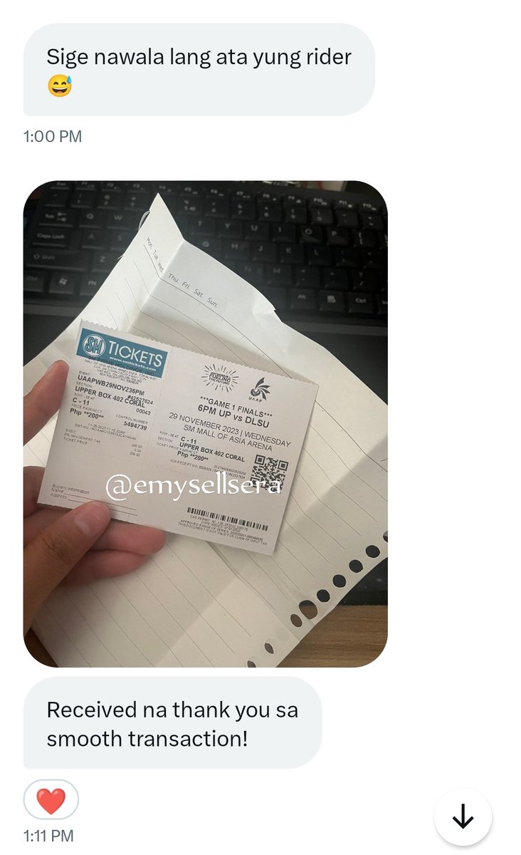 emysellsera's tweet photo. here are some #emyfeedbacks from game 1 tix ^^ https://t.co/wq7bIFupA5