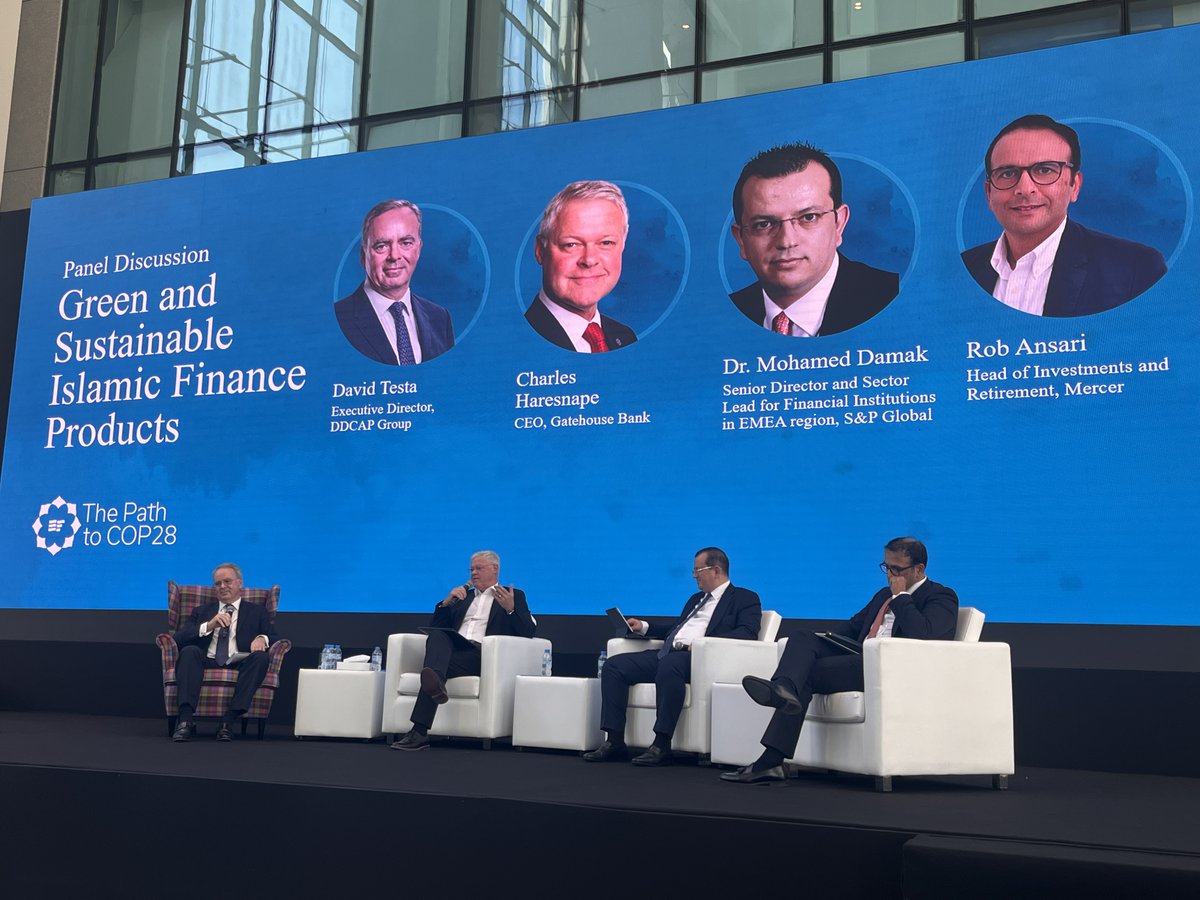 gatehousebank's tweet photo. We're delighted to be at the @Finance4Change #PathtoCOP28 Summit today in Dubai. Our CEO, Charles Haresnape, joined a panel this morning to discuss Gatehouse Bank’s journey in developing sustainable, Shariah-compliant products.

https://t.co/OWt9uVyNV1

#ESG #COP28 https://t.co/zh4MecBTEB