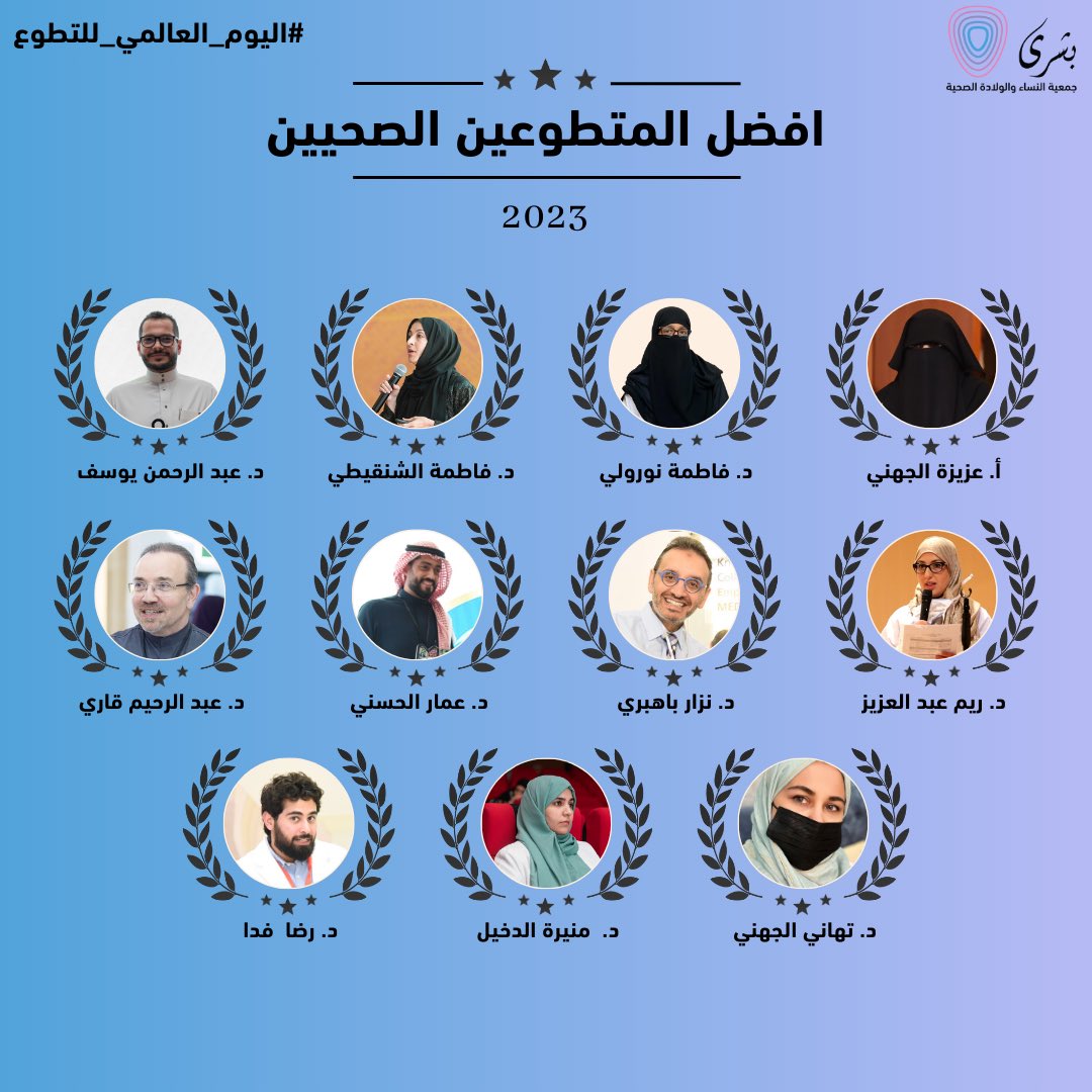 mchcc04's tweet image. "تحية كبيرة لنخبة الممارسين الصحيين المتطوعين في جمعية بشرى الخيرية لعام 2023! 👩🏻‍⚕️👨🏻‍⚕️

شكرًا لكم على التفاني والعناية الرائعة التي تقدمونها في خدمة المستفيدين. ✨

أنتم نبراس صحي يضيء درب الأمل والعافية.💪🏼

#جمعية_بشرى #اليوم_السعودي_والعالمي_للتطوع #اليوم_العالمي_للتطوع