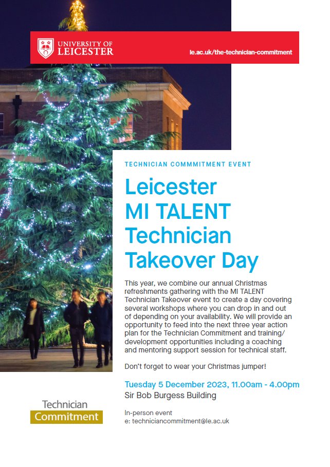 University of Leicester Technicians (@leicstechs) on Twitter photo <a href="/LeicsTechs/">University of Leicester Technicians</a> don't forget to come along to <a href="/MI_TechTalent/">MI TechTALENT</a> Technician Takeover Day today! If you can't make it to all, try 1-3pm for our annual festive mince pies & have the opportunity to feedback on the current Technician Commitment Action Plan & feed into the next 3 year plan!😀 <a href="/LeicsTechs/">University of Leicester Technicians</a> don't forget to come along to <a href="/MI_TechTalent/">MI TechTALENT</a> Technician Takeover Day today! If you can't make it to all, try 1-3pm for our annual festive mince pies & have the opportunity to feedback on the current Technician Commitment Action Plan & feed into the next 3 year plan!😀