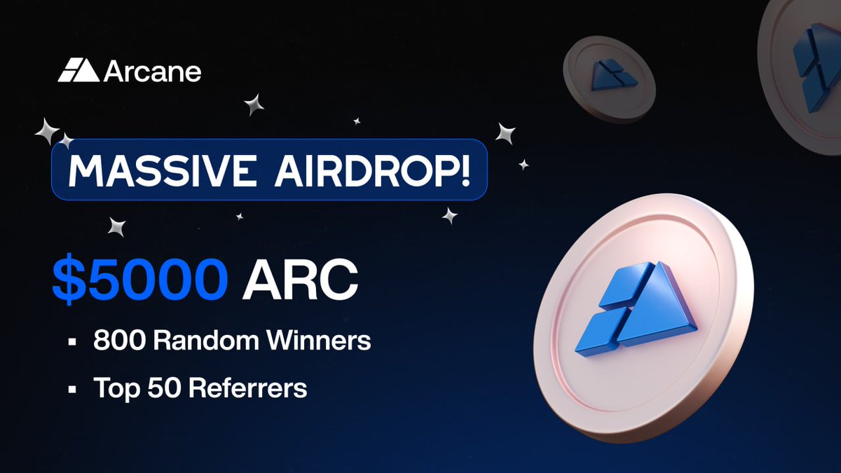 🎉 $5,000 ARC Exclusive Airdrop campaign! 🎉 800 random winners and Top 50 referrers! 🏆 How to participate: ✅ Enter your email address ✅ Complete all the tasks ⏰ Dec 5th - Jan 4th Distribution: After TGE Start Now: 👇 gleam.io/GlE0M/arcane-d…