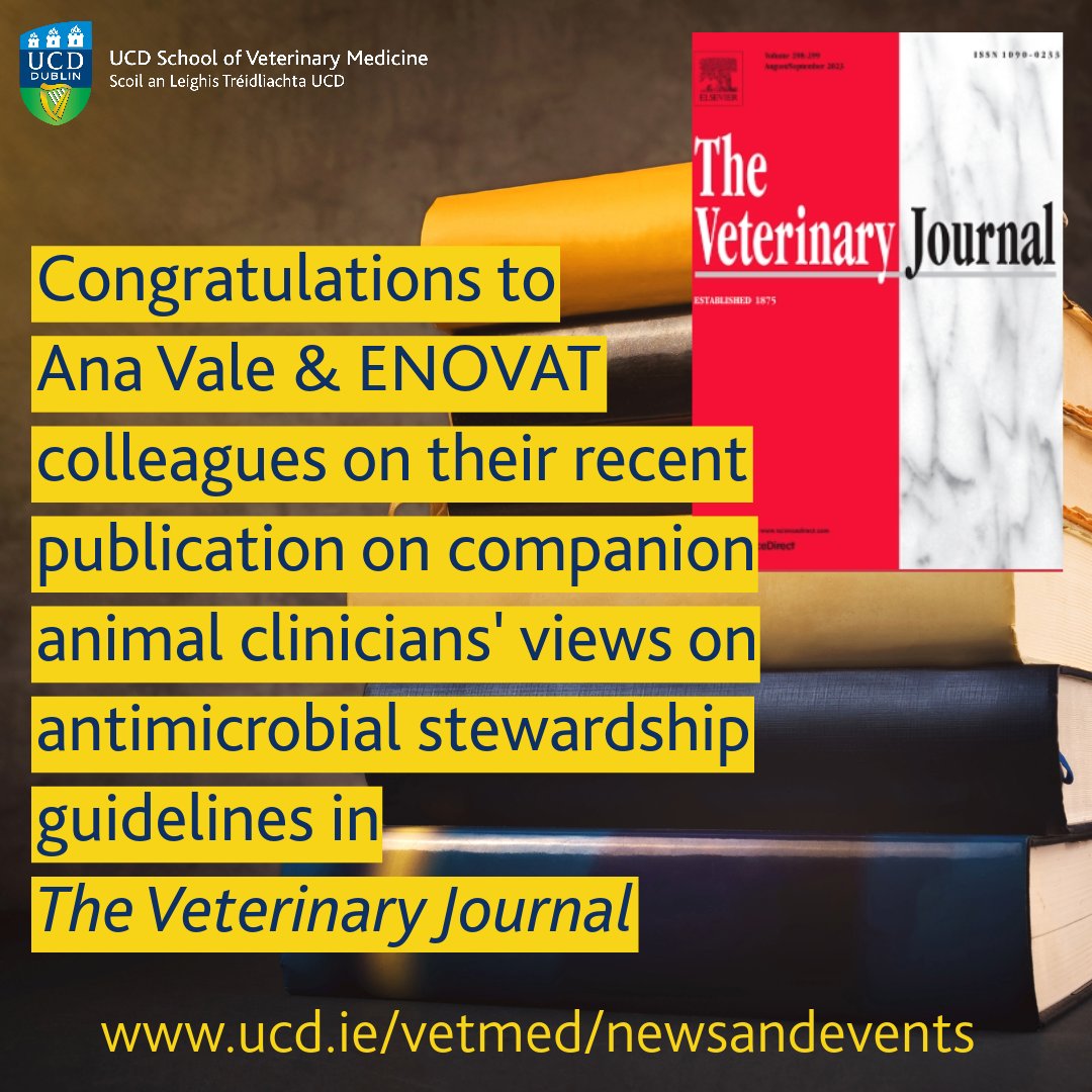 Congratulations to Ana Vale & colleagues from the European Network for Optimization of Veterinary Antimicrobial Treatment on their recent publication on companion animal clinicians' views on antimicrobial stewardship guidelines in The Veterinary Journal. tinyurl.com/y5bdfr4k