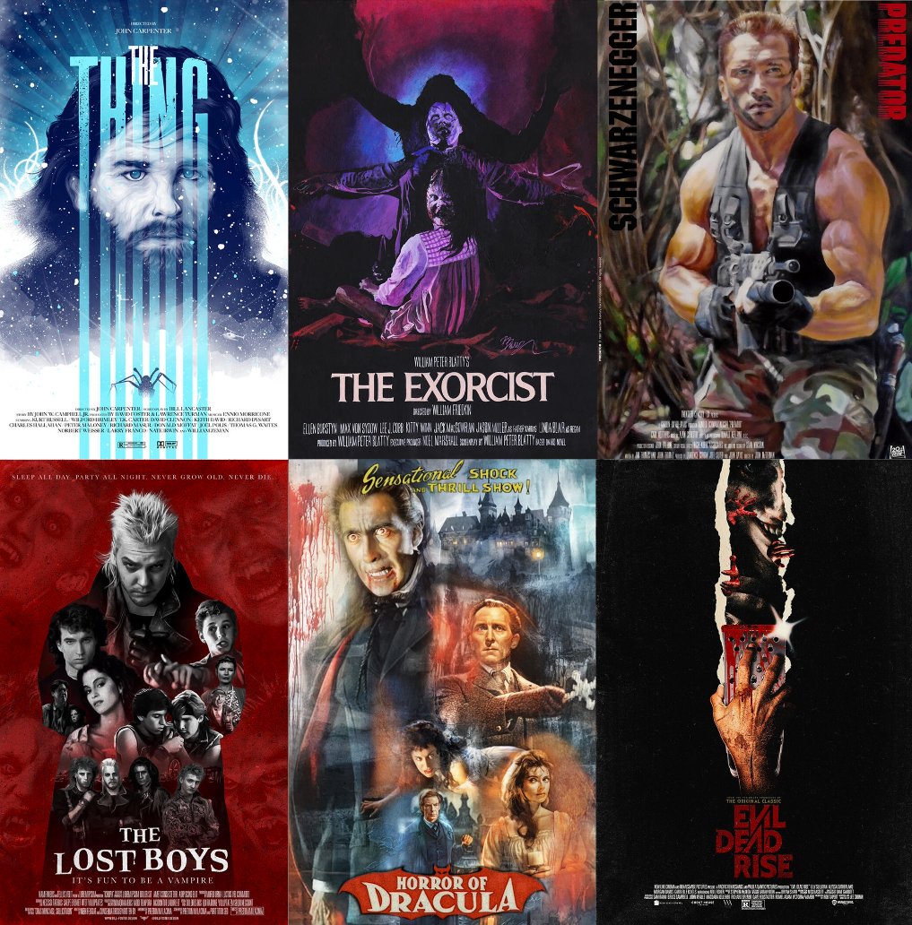Which one do you like most?
#TheThing #TheExorcist #Predator #TheLostBoys, #HorrorofDracula #EvilDeadRise
