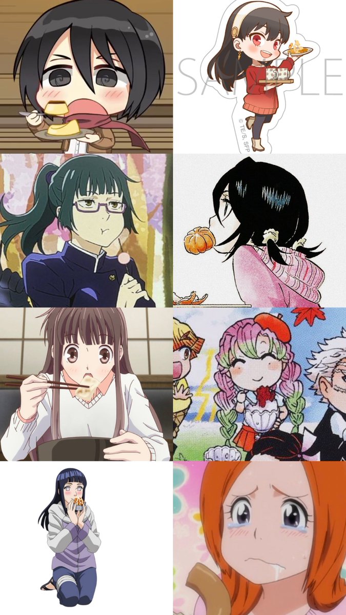 My girls being super cute while eating🤏🏻🥺
#HinataHyuga #MikasaAckerman #YorForger #RukiaKuchiki #TohruHonda #MakiZenin #MitsuriKanroji #OrihimeInoue