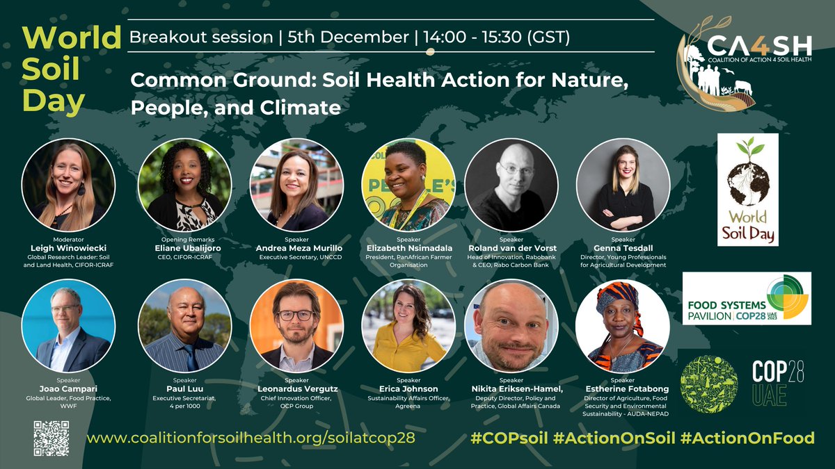 Our panel of experts are discussing  the pivotal role of #SoilHealth in reshaping agricultural practices, ensuring food security, and combating #climate change and #biodiversity loss.

#WorldSoilDay #COPsoil #COP28soil #ActionOnSoil #ActionOnFood #SoilHealth #COP28 #UNFCCC