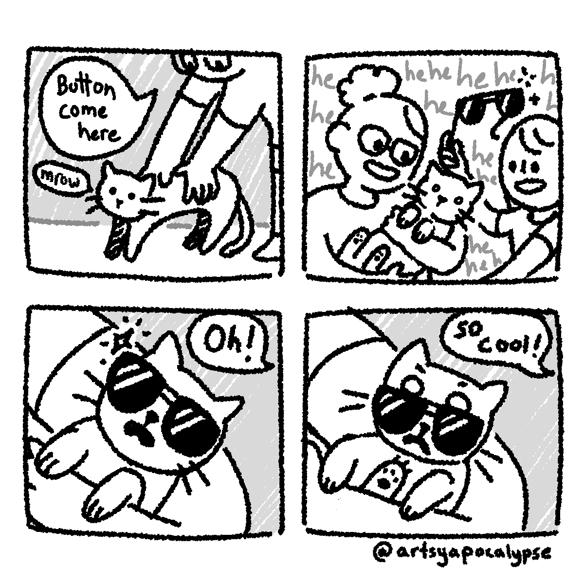 artsyapocalypse's tweet photo. Important comic about putting sunglasses on my cat https://t.co/CTHM5OBV5E
