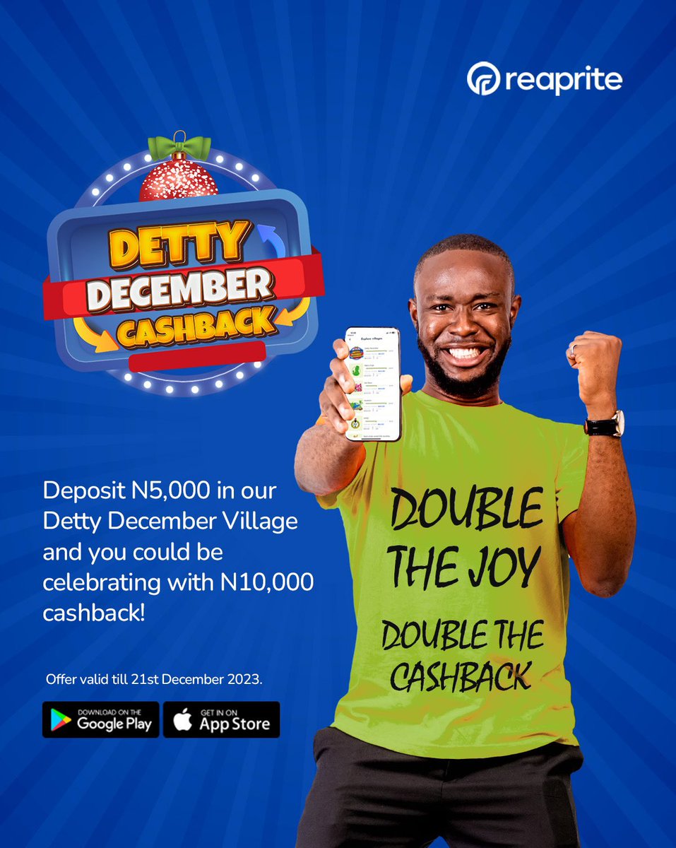 The opportunity for you to win 10,000 naira cash back this festive season is still open . 

All you need to do to stand a chance at winning is join our Detty December village with a minimum of N5,000 between now and 21st of December. 

Click the link in our bio to join the Detty
