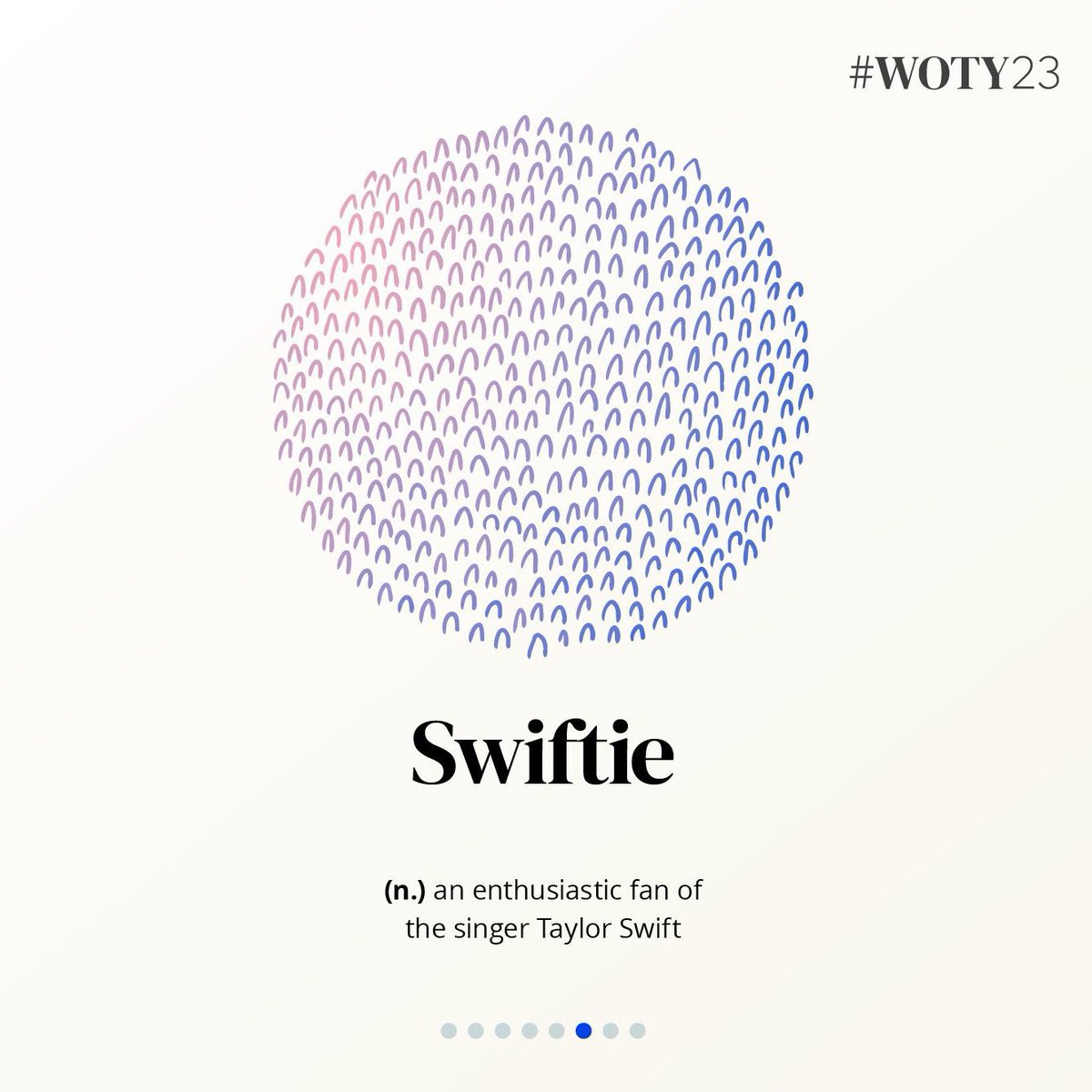 📝 | La palabra ‘Swiftie’ ha sido una de las palabras del año según la lista ‘Words Of The Year’ de Oxford #WOTY23 

— ‘Swiftie: (n.) An enthusiastic fan of the singer Taylor Swift’.