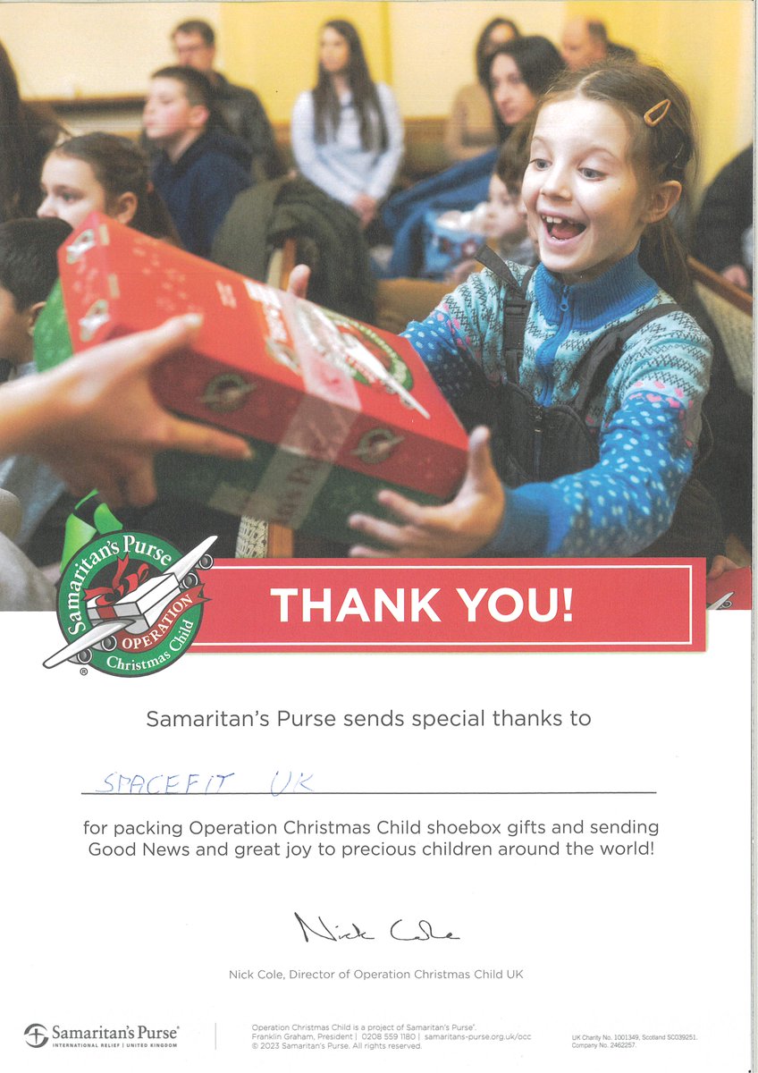 Spacefit UK are proud to have supported the 2023 Operation Christmas Child appeal #OperationChristmasChild #SamaritansPurse