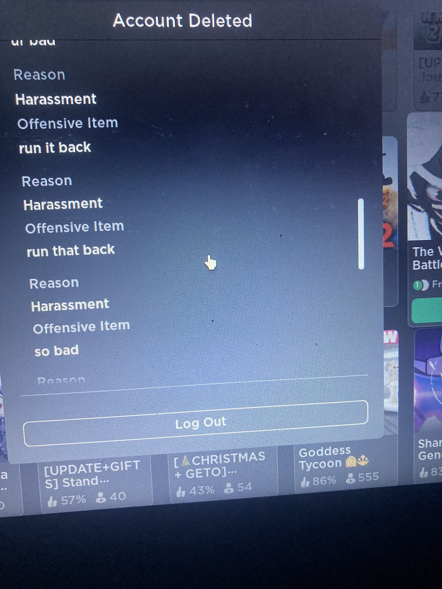 ItzJolly3's tweet image. Bro @Roblox I falsely got my account banned for harassment. Plz fix this