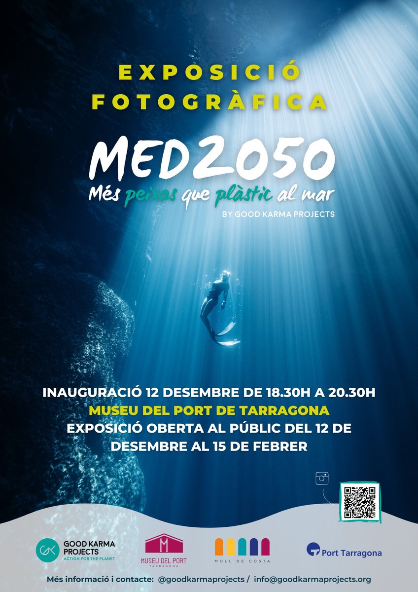 📌Exposició #MED2025 al #MuseuPortTarragona
Més peixos que plàstic al mar by <a href="/goodkarma_org/">Good Karma Projects</a> 
🗓️Inauguració 12/12 a les 18.30h
El projecte MED2050 vol despertar l'estima  cap al #Mediterrani i sensibilitzar sobre les principals amenaces a les que quals està exposat
Us hi esperem!