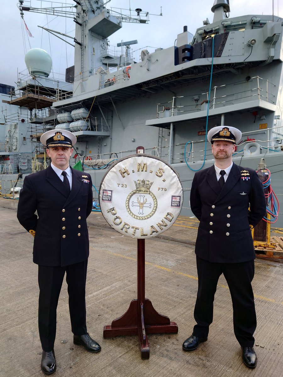 A brisk winter's day onboard @HMSPortland for the Commanding Officer's Supersession. Cdr M Court RN has this morning assumed Command from Cdr E G Moss-Ward RN. Fair winds and following seas Cdr Moss-Ward and a warm welcome to Cdr Court. 🇬🇧⚓🌊 @RoyalNavy #Supersession