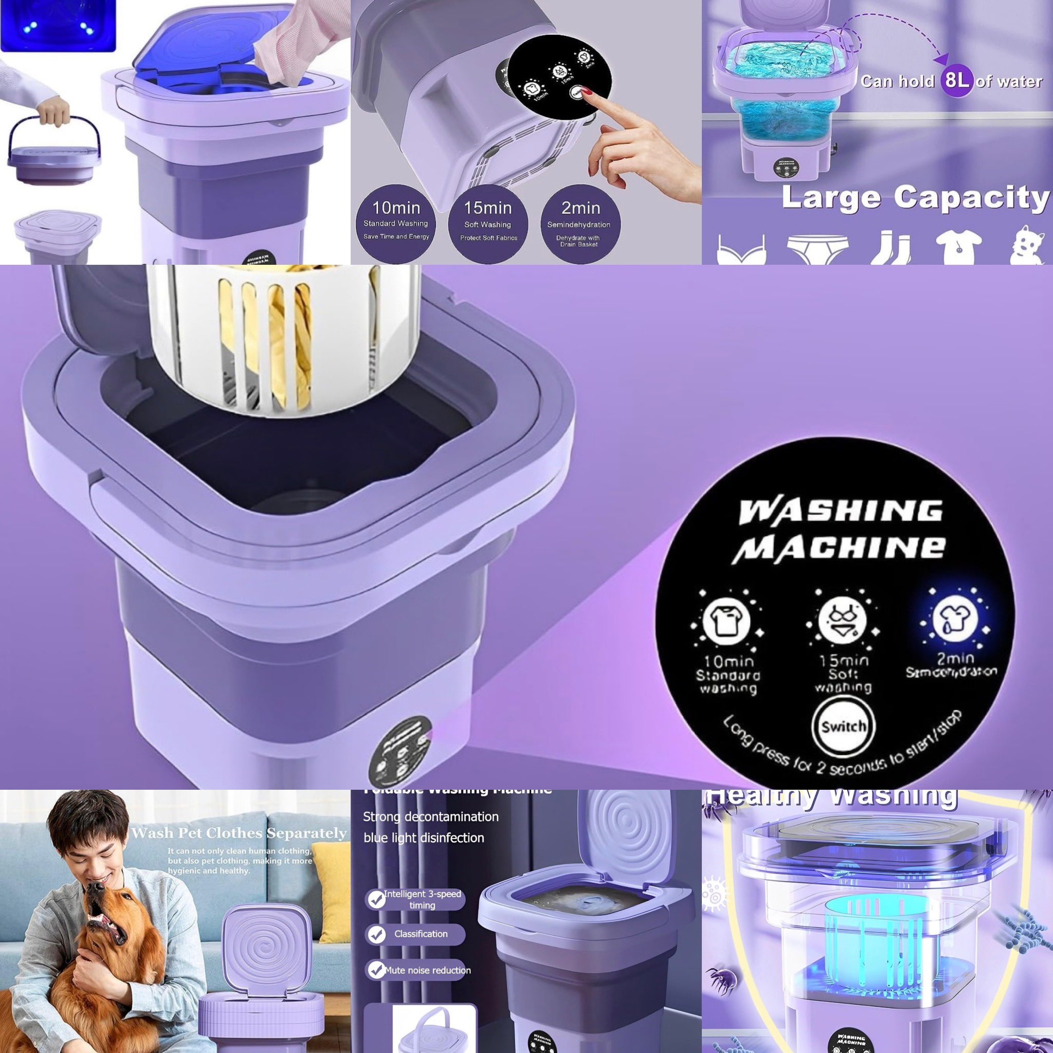 Portable Washing Machine,Mini Washer, 8L, Deep cleaning of Underwear, Baby  Clothes, or Small Items, Perfect for Camping, Apartments, Hotels, College