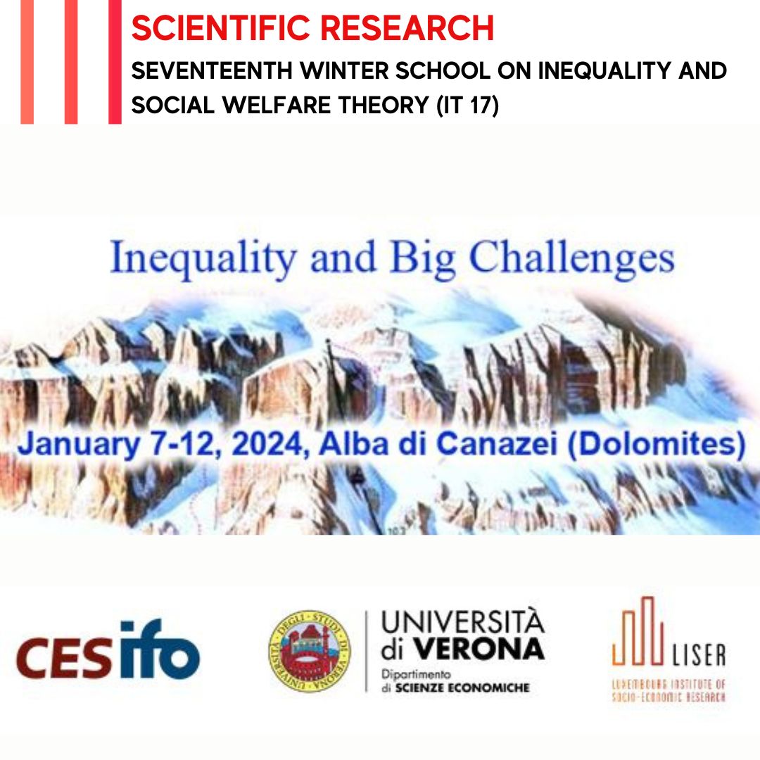 LISER_LC's tweet photo. 🚨 December 6th Application Deadline🚨

✉️ 17th edition of the Winter School in #Inequality and #SocialWelfareTheory - IT17

🗓️  January 7-12, 2024 in Alba di Canazei  🇮🇹

🔗 Application and event details:  https://t.co/6hrrF2Vw17 https://t.co/QW18rAcpK1