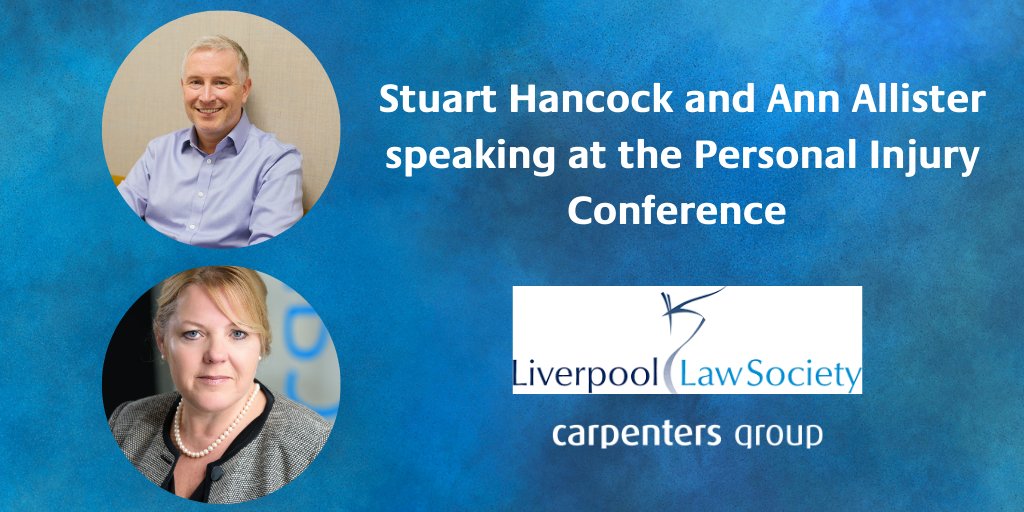 CarpentersGroup's tweet photo. Tomorrow our Head of Business Implementation, Stuart Hancock, and our Technical Director, Ann Allister, are speaking at the @LpoolLawSociety Personal Injury Conference.
The conference will round-up key developments in law & practice. https://t.co/md3okXSax8