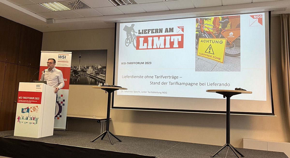 ⁦@JohSpecht⁩ von der ⁦@GewerkschaftNGG⁩ stellt auf dem #WSITarifforum2023 die Kampagne ⁦@Liefern_amLimit⁩ zur Durchsetzung eines #Tarifvertrags bei #Lieferando vor.