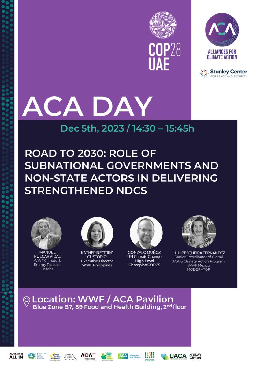 Join us at our #ACADAY in #COP28 and learn about the vision of <a href="/manupulgarvidal/">Manuel Pulgar Vidal</a> <a href="/gmunozabogabir/">GonzaloMunozAbogabir</a> &amp; Katherine “Trin” Custodio, At 14.30 local time in WWF / ACA Pavilion or Livestreaming youtube.com/watch?v=B52KM0…