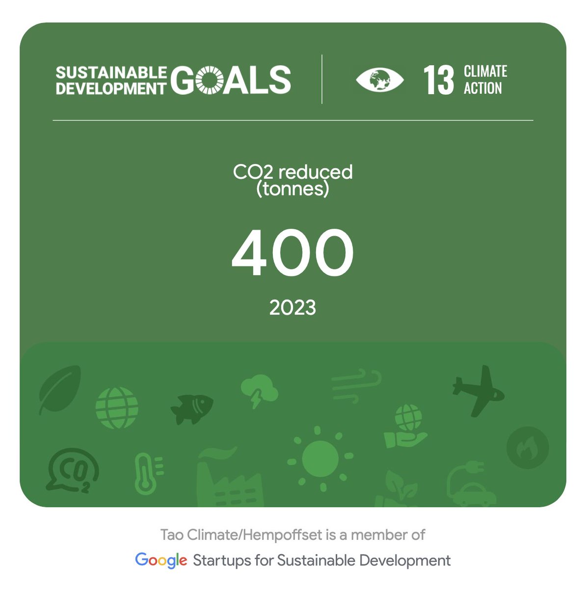 hempoffset's tweet image. Proud to share that we&apos;ve completed the Google Startups for Sustainable Development 2023 Impact Measurement Program! It helped us develop a clear understanding of the @UN’s #SDGs and a methodology to define how we can achieve them. #Google #GoogleStartupsForSustainableDevelopment