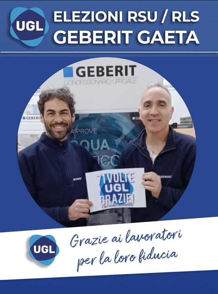 ‼️🗳️ELEZIONI RSU/RLS GEBERIT GAETA(Latina):
UGL CHIMICI PRIMO SINDACATO!

Grande soddisfazione per la UGL CHIMICI  per i risultati delle elezioni RSU/RLS presso lo stabilimento Geberit di Gaeta(Latina)
#ugl #uglconfederazione #uglchimici UGL Chimici #geberit #elezionirsu