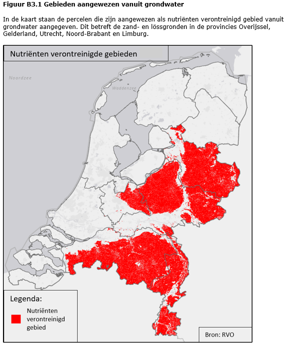 Het ministerie wijst fors meer gebieden aan als Nutriënten Verontreinigde (NV-)gebieden.  Ook grote delen van akkerbouwgebieden in Zeeland, Flevoland en Groningen mogen vanaf  volgend jaar minder bemesten.