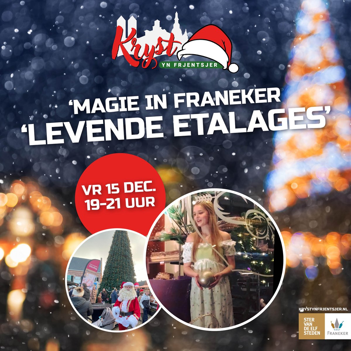 Vrijdagavond 15 december komen de levende etalages terug in Franeker. Allerlei sprookjesfiguren maken de etalages tot een dynamisch onderdeel en een prachtig decor voor een december-shop-beleving.  krystynfrjentsjer.nl/levende-etalag…