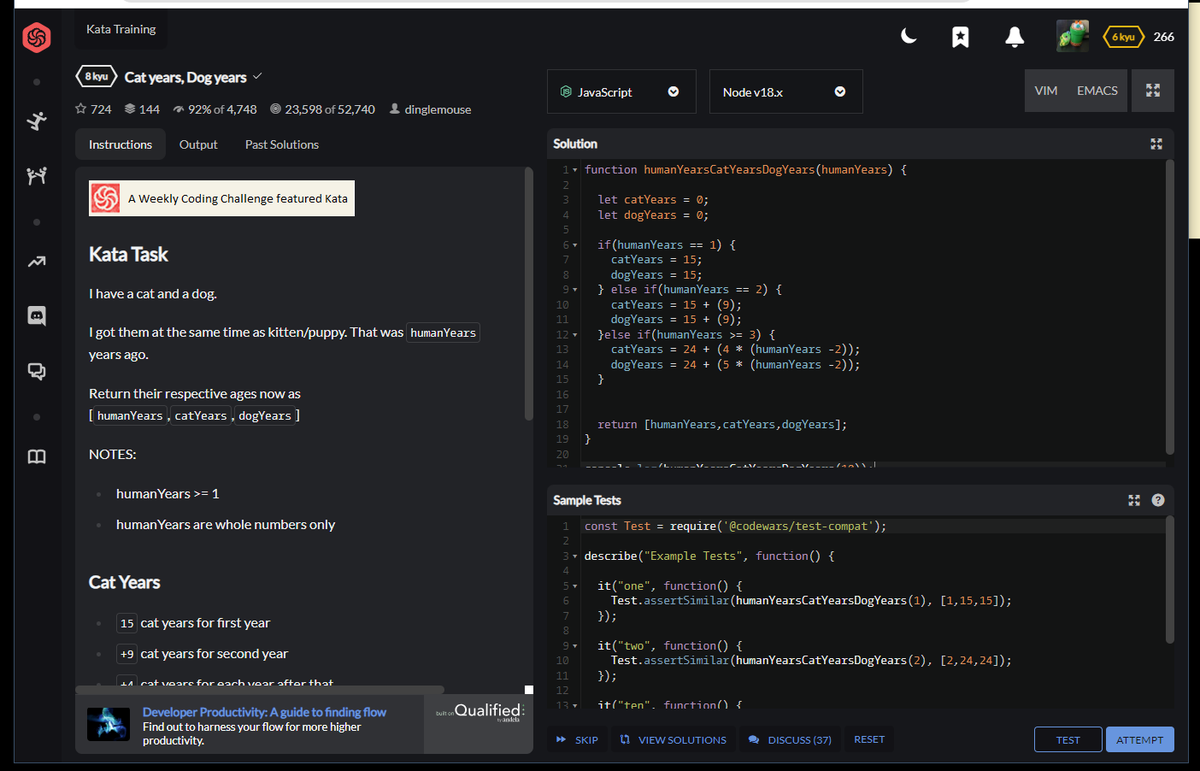 lightshock39's tweet photo. Day53/ #100DaysOfCode 
-Just kept working on @codewars today.
-Only did level 8 for today, was a little busy today https://t.co/lLlSz7hojC