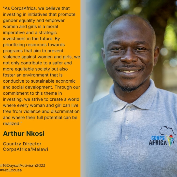 CorpsafricaM's tweet photo. We join the rest of the world in commemorating the 16 Days of Activism against gender based violence. This year’s theme points out on investing to prevent violence against women and girls. Our Country Director Mr. Arthur Nkosi shares his message during this global campaign. https://t.co/dPWTTIWupX