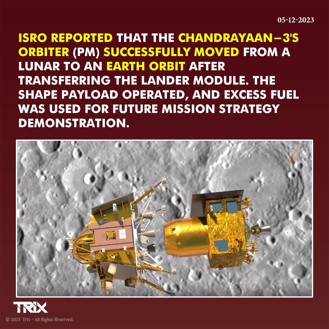 'Chandrayaan-3 Update: ISRO Successfully Transfers Orbiter to Earth Orbit After Lander Module Transfer'

#ISRO #Chandrayaan3 #LunarMission #OrbiterUpdate #SpaceExploration #MissionStrategy #TechnologyDemo #NewsUpdate #SpaceAchievements #ScienceNews
#trixindia