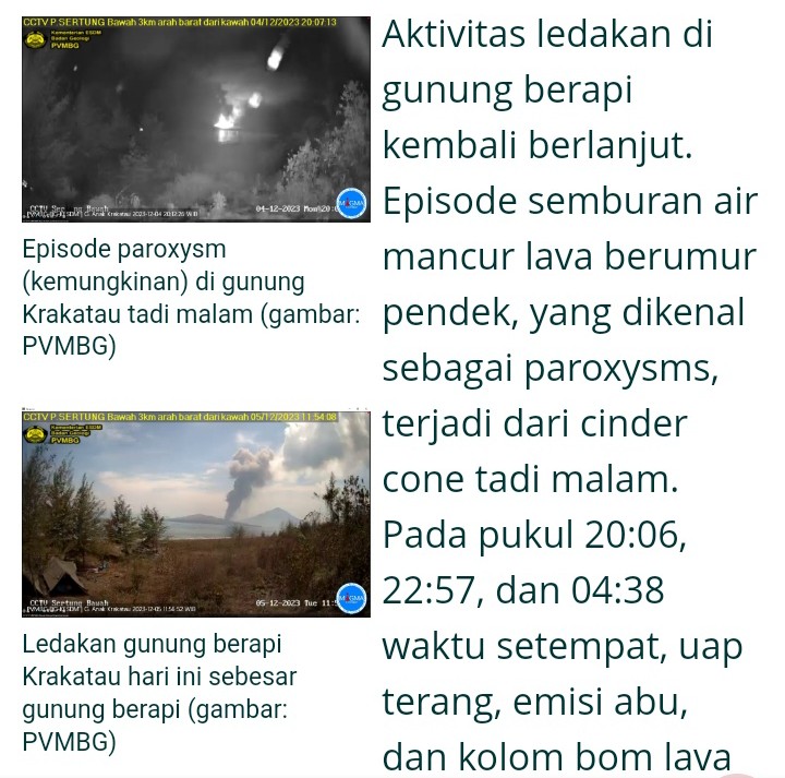 melatipoetihh's tweet photo. Gunung KRAKATAU di Selat Sunda, mengalami aktivitas ledakan ketinggian abu vulkanik hingga 7000 kaki ( 2100m )
Selasa 5 Des 2023 (12:43 WIB) https://t.co/AdrEM8MGHJ