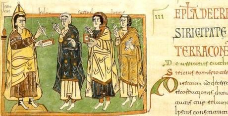 JaviSantamarta's tweet photo. 5 de diciembre de 633

Se inicia el IV Concilio de Toledo en presencia del rey Sisenando, bajo la dirección de San Isidoro.

El canon 75 del mismo, es considerado como la primera constitución escrita de la península y probablemente de Europa.

Entre otras cosas indicaba que:

—A la muerte del rey su sucesor sería elegido por todos los magnates del reino y los obispos reunidos en un concilio común (monarquía electiva).

—Anatema para aquellos que vulneraran su juramento de fidelidad al rey, atentaran contra su vida o intentaran usurpar el trono.

—El rey se comprometía a gobernar con moderación, benevolencia, justicia y piedad sobre todos los pueblos.

«Rex eris, si recte facias, si non facias, non eris»
(«Serás rey si obras rectamente; si no obras así, no lo serás»)

[Viñeta del gran Jesús Rubio Villaverde @picatostes]