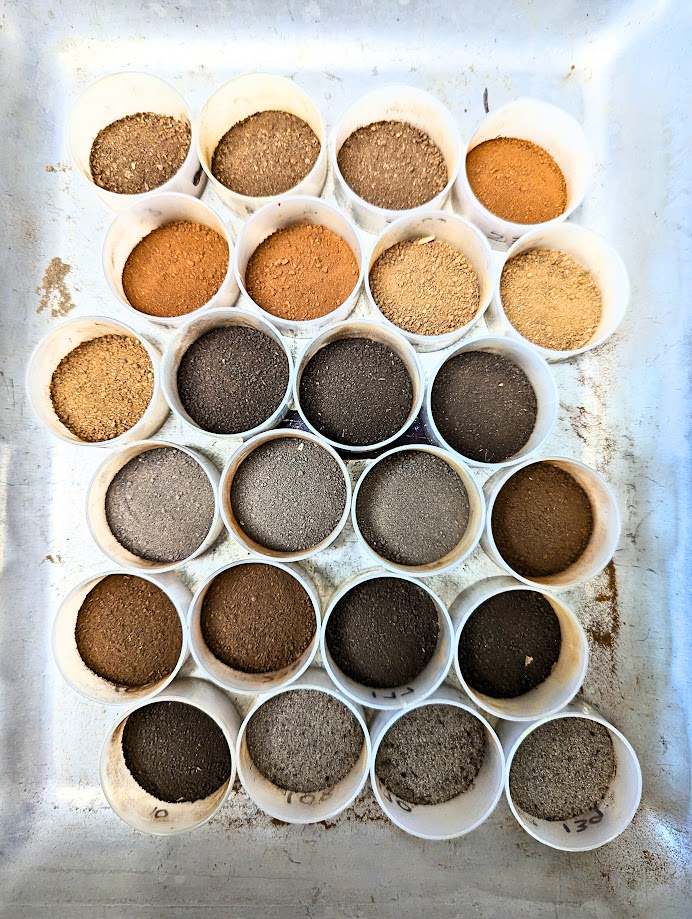 Happy World Soils Day! The 2023 theme - Soil &amp; Water: a source of life. Highlighting the importance of the relationships between the two: >95% of food originates from these two resources.

Photo was taken yesterday in the lab - 8 different soils from all over Australia!