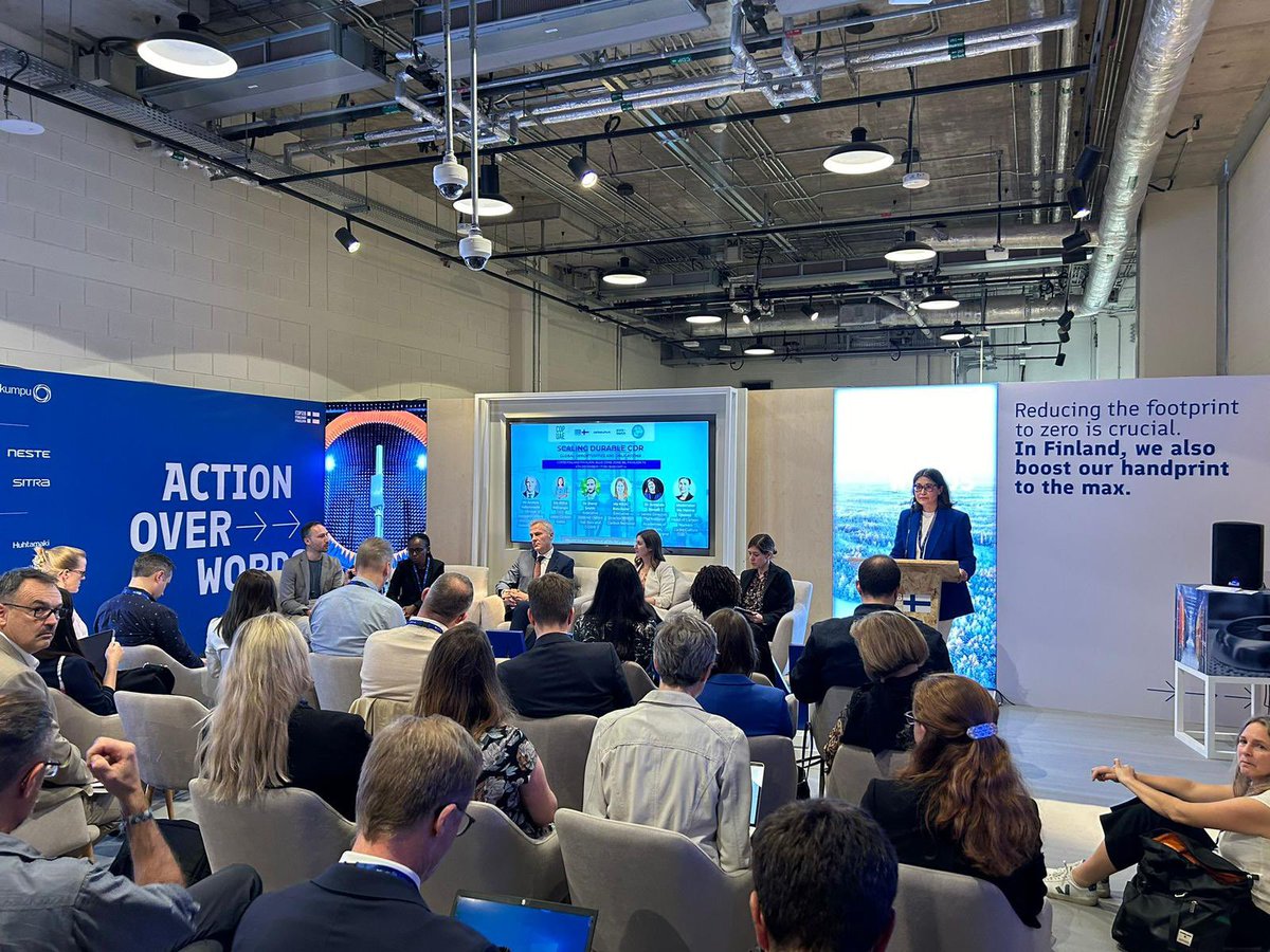 Greetings from <a href="/COP28_UAE/">COP28 UAE</a> and our event on Scaling Durable Carbon Removals. Thank you panelists from <a href="/OxfordNetZero/">Oxford Net Zero</a> <a href="/xprize/">XPRIZE</a> <a href="/GreatCarbonVly/">Great Carbon Valley</a> <a href="/theNASEM/">National Academies</a> <a href="/valtioneuvosto/">Valtioneuvosto | Statsrådet</a> for this insightful event on the global opportunities and obligations. Link for video below 🔗