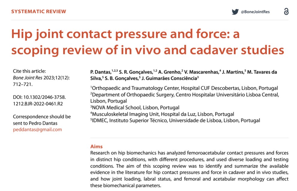 This scoping review found that hip contact peak pressures ranged from 2 to 9.3 MPa, and a tendency to improved biomechanics was seen with cam correction, labral repair, and reconstruction.

#BJR #FAI #HipPreservation <a href="/pedrodantas70/">Pedro Dantas</a> <a href="/VascoMascarenh1/">Vasco Mascarenhas</a>

ow.ly/67aZ50QeUCn
